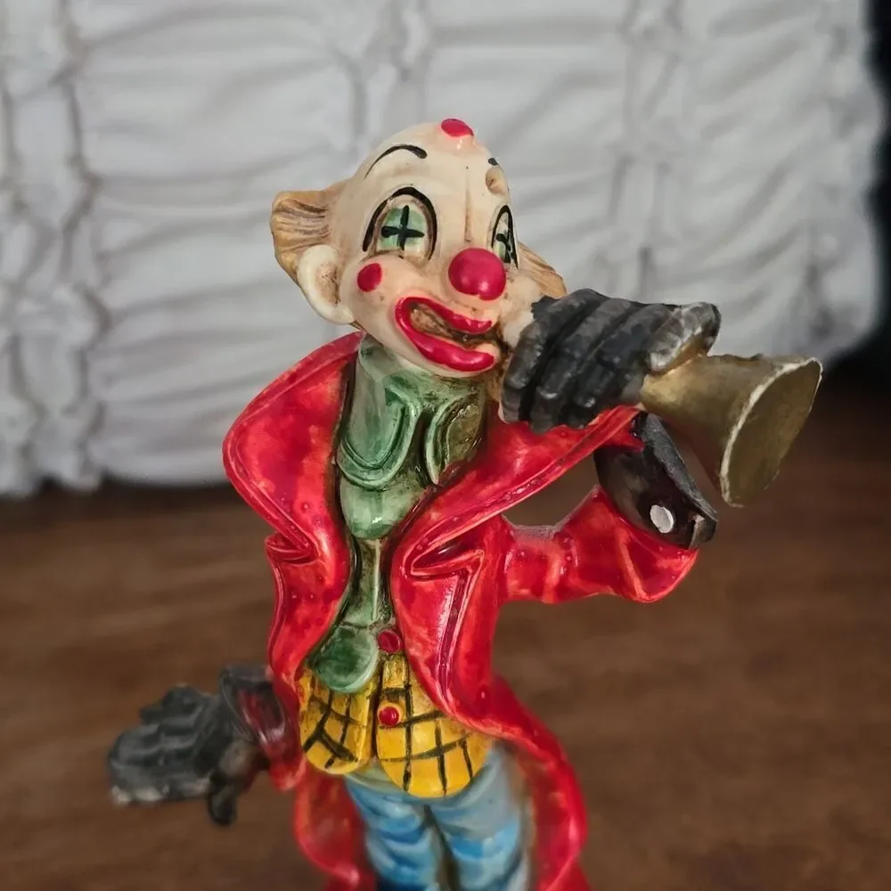 Vintage Italian Clown with Trumpet Resin Figurine
